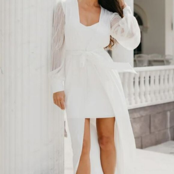 LeRose- Alaina Pleated Sleeve Satin Bridal Maxi- Includes slip - Picture 6 of 7